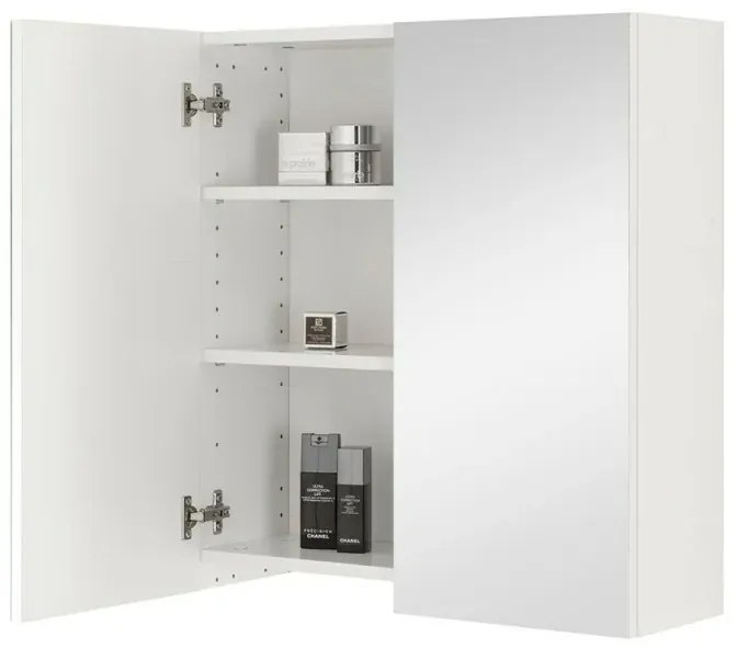 Armadietto a specchio 60x66 cm bianco lucido ante e ripiani regolabili