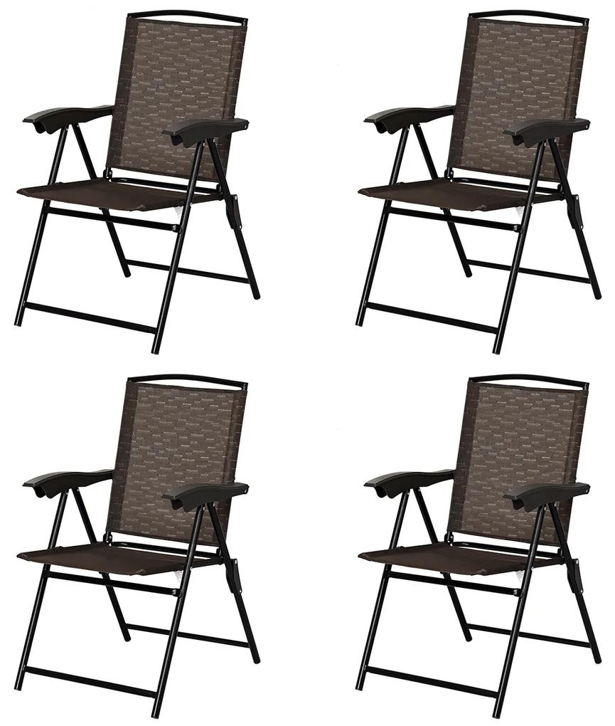 Costway Set di 4 sedie pieghevoli per cortile con schienale regolabile, Sedie portatili per esterno e interno Marrone
