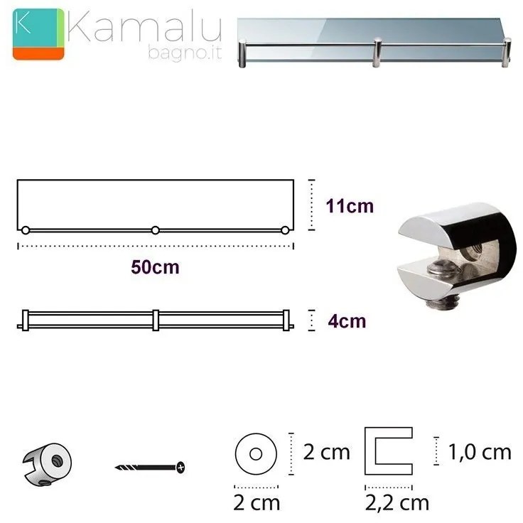 Kamalu - mensolina bagno in vetro 50cm  vitro-240