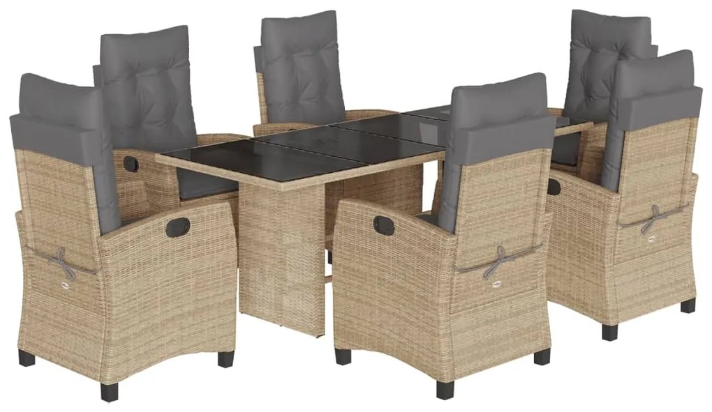 Set pranzo da giardino 7 pz con cuscini beige misto polyrattan