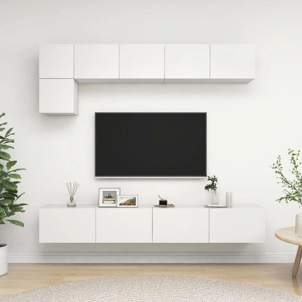Set Mobili Porta Tv 5 Pz Bianco İn Legno Multistrato /