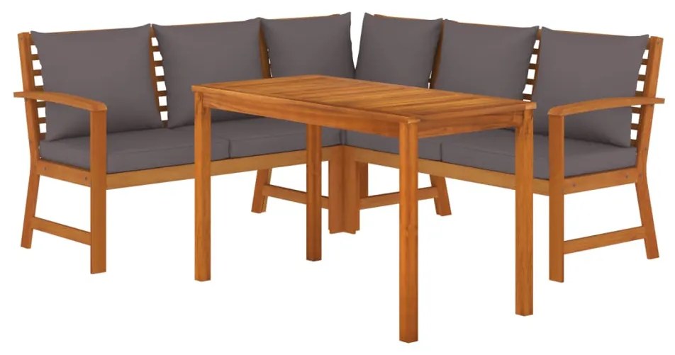 Set da pranzo giardino 4pz con cuscini legno massello di acacia