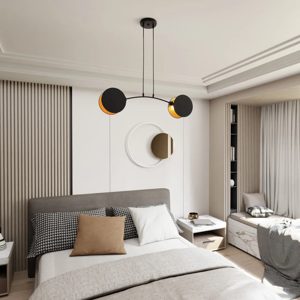 Lampadario a Sospensione MOTIF 2 In Acciaio e Tessuto 2xE14