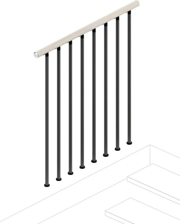 Balaustra in kit IRIS Superiore in acciaio grigio, corrimano in legno bianco, L 102 cm fissaggio a pavimento