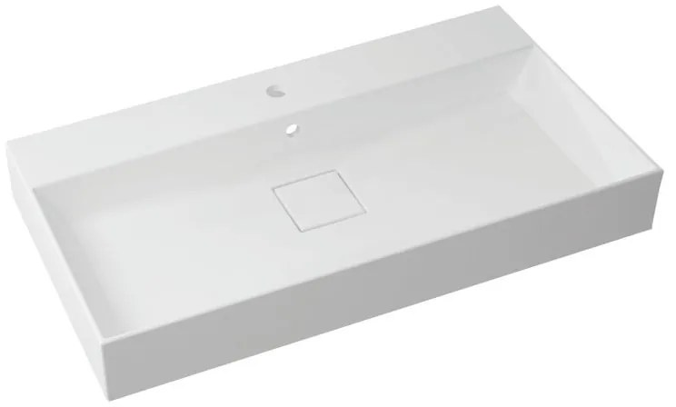 Lavabo a incasso rettangolare vasca centrale Neo L 91 x H 15 x P 49 cm in resina bianco lucido