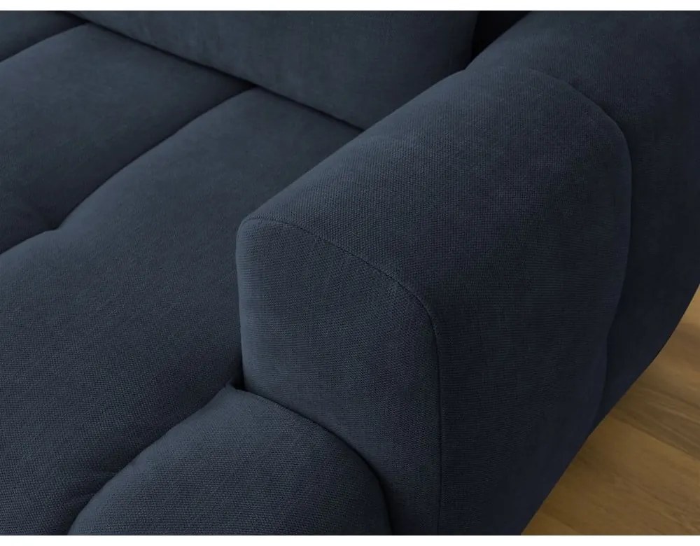 Divano angolare blu scuro allungabile e con contenitore (penisola a sinistra/chaise lounge) con rivestimento in ciniglia Fuji – Bobochic Paris