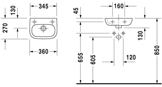 Duravit 7053600092 - Lavabo sospeso D-CODE 36x27 cm ceramica/bianco lucido