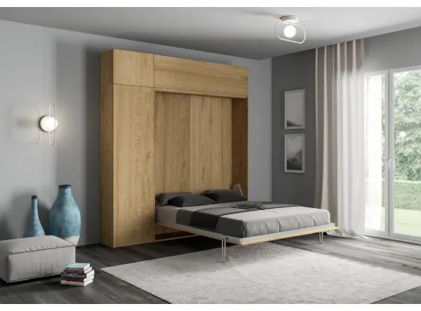 Letto matrimoniale a scomparsa 160 cm con mobili Quercia KENTARO
