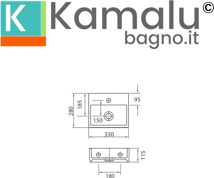 Mini lavabo bagno in ceramica bianca lucida | Litos-DF35 - KAMALU