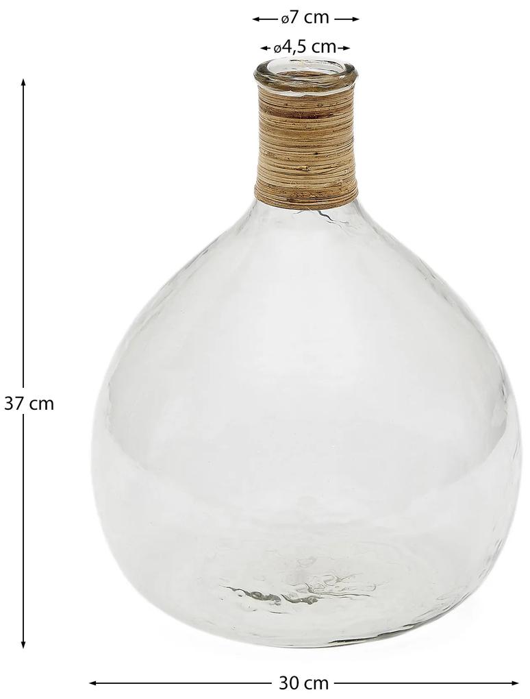 Kave Home - Vaso Serlina in rattan e vetro riciclato trasparente 37 cm