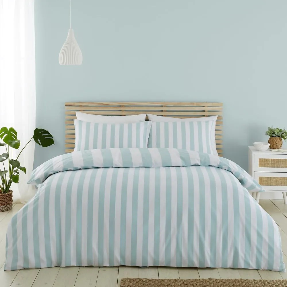 Biancheria da letto blu e bianca per letto matrimoniale 200x200 cm Cove Stripe - Catherine Lansfield