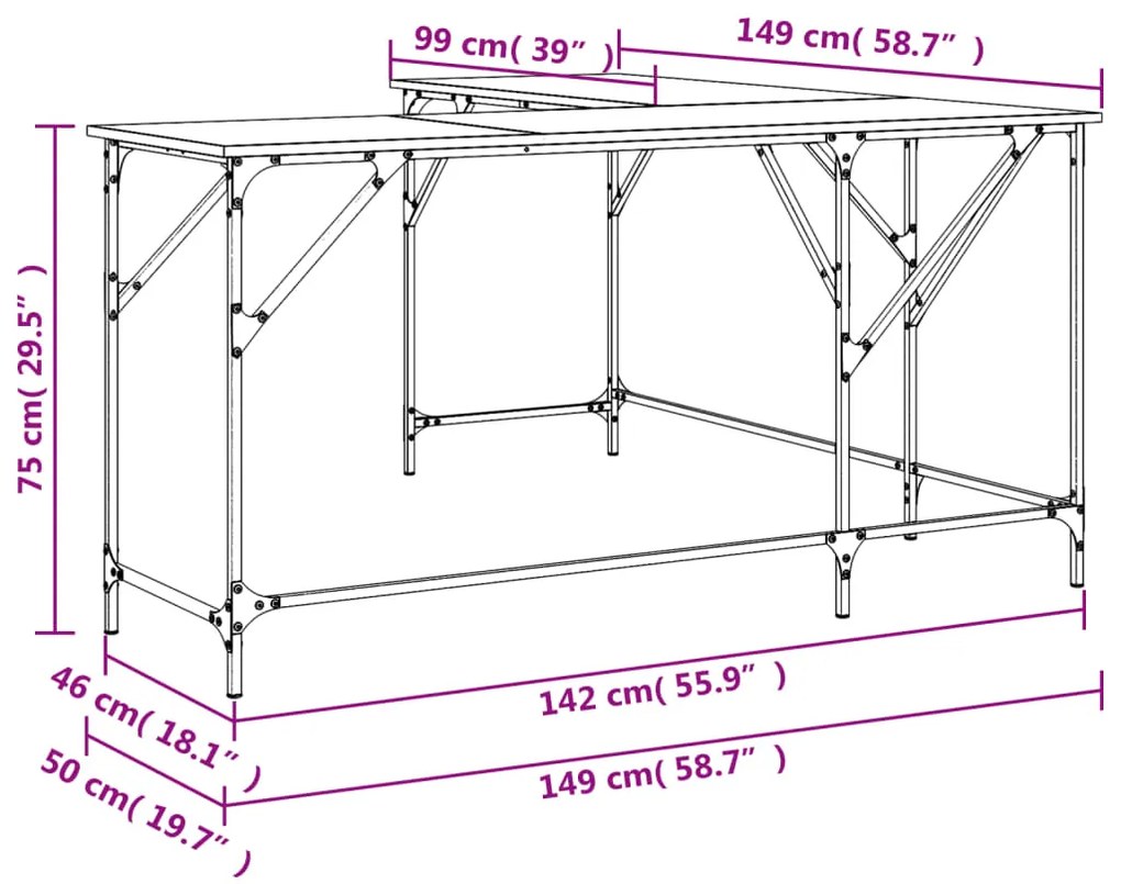 Scrivania Rovere Fumo 149x149x75 cm in Legno Multistrato