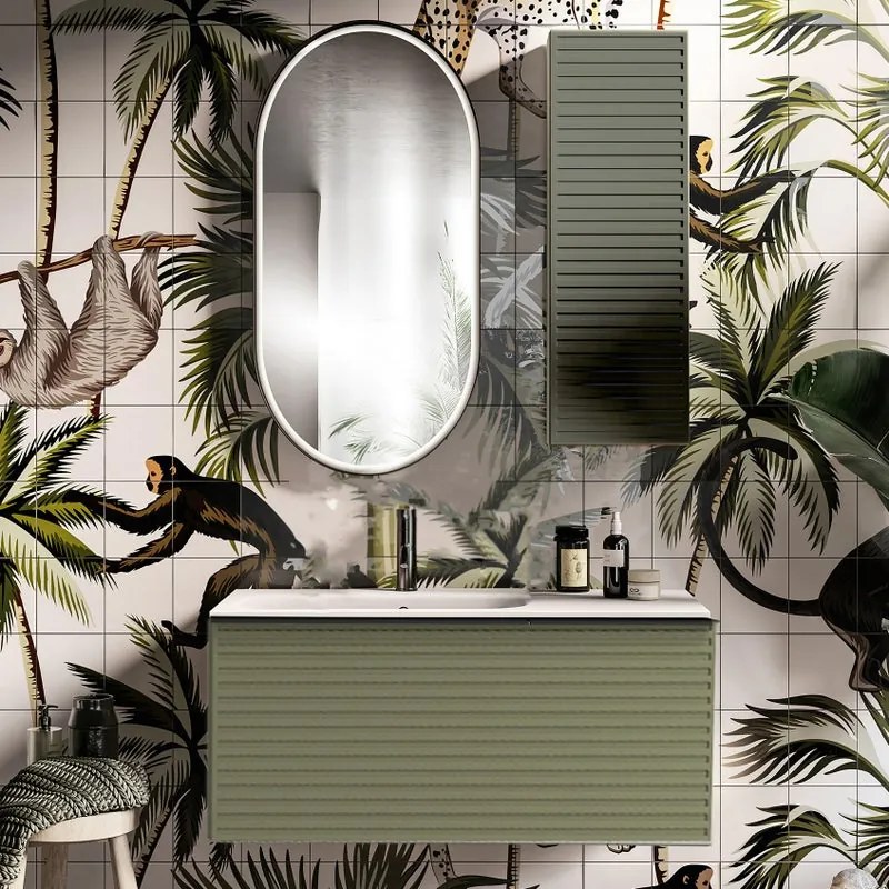 Mobile sottolavabo e lavabo Pixel per vasca centrale verde foglia L 80 x H 40 cm 1 cassetto