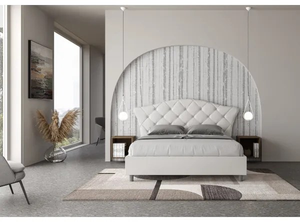 Letto contenitore imbottito 160x200 similpelle bianco Langre