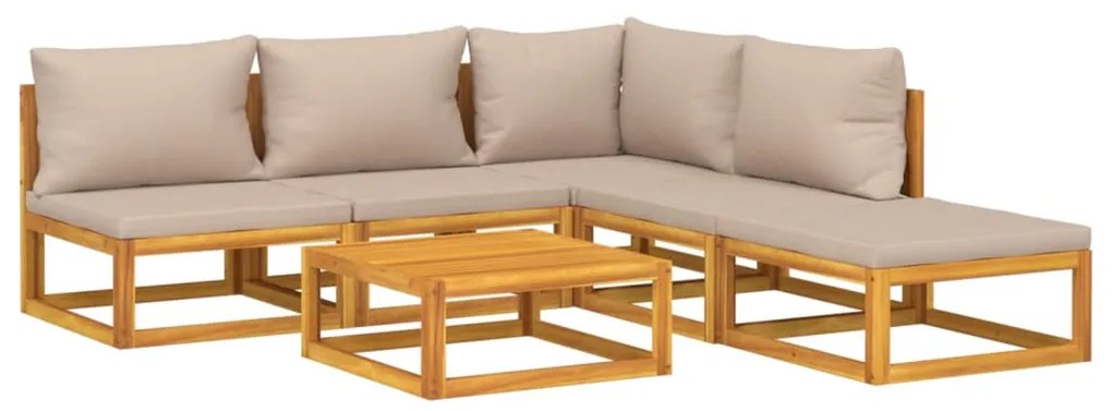 Set salotto da giardino 6pz con cuscini tortora legno massello