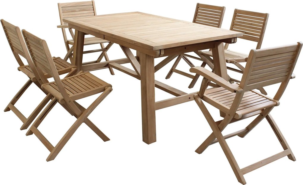 ORATOR - set tavolo in teak cm 160/240 x 90 x 77 h con 4 sedie e 2 poltrone Orator