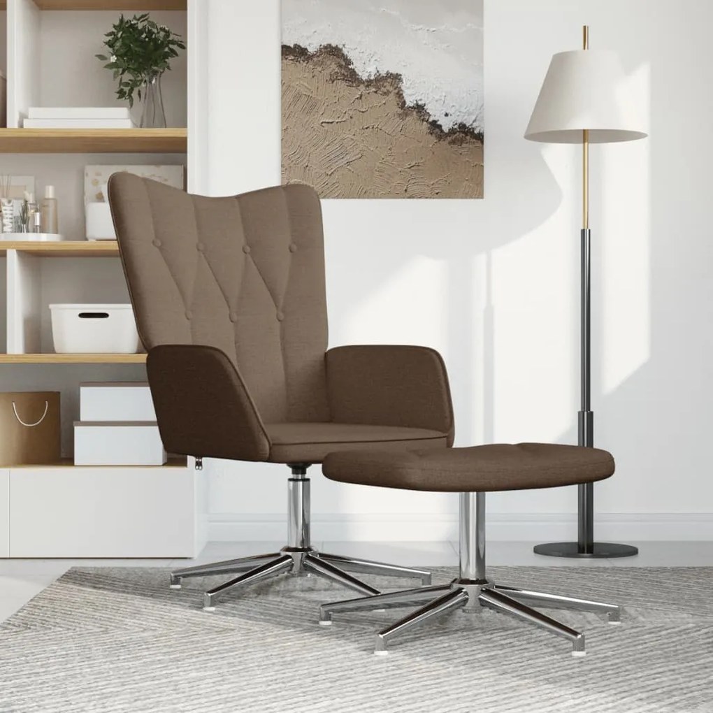 Poltrona Relax Con Sgabello Marrone İn Tessuto /