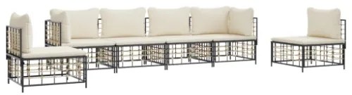 Set Divani da Giardino 6 pz con Cuscini Antracite in Polyrattan