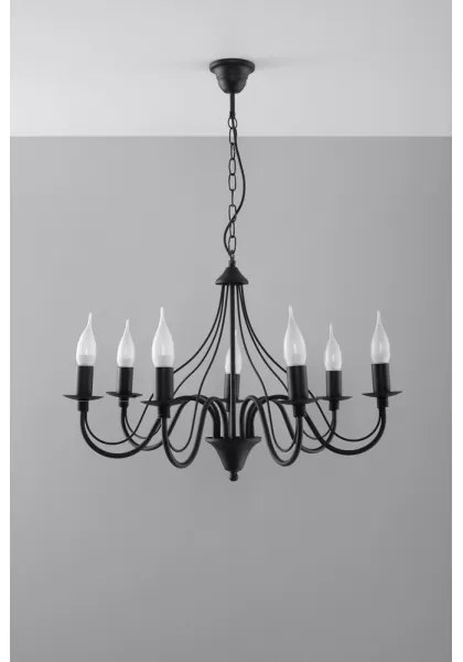 Lampadario a sospensione con catena MINERWA 7 7xE14/40W/230V nero