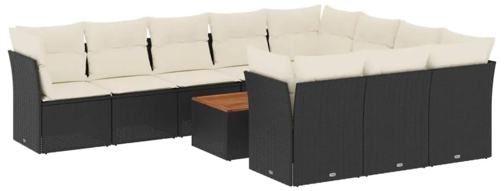 Set divani da giardino 11 pz con cuscini in polyrattan nero