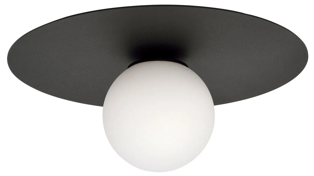 Plafoniera Minimal 1 Luce Solar In Acciaio Nero E Sfera Di Vetro Opale