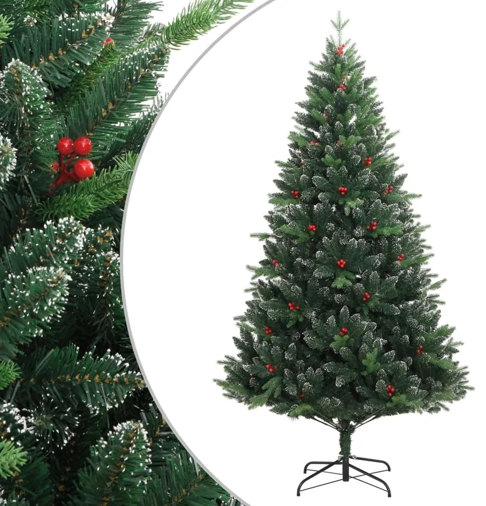 Albero Natale Artificiale Incernierato con Bacche Rosse e Neve Fioccata, 180 cm / Bacche Rosse