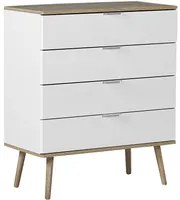 Cassettiera Credenza Bianca con 4 Cassetti 93 x 79 cm Soggiorno Camera da Letto Corridoio Armadietto Stile Scandinavo