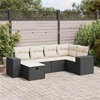 Set Divano da Giardino 6 pz con Cuscini Nero in Polyrattan 3325682