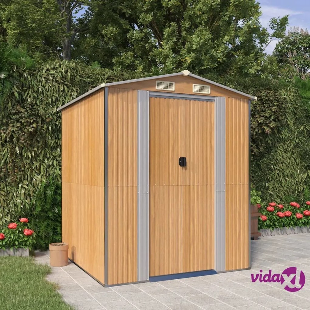 vidaXL Capanno Giardino Marrone Chiaro 192x191x223 cm Acciaio Zincato