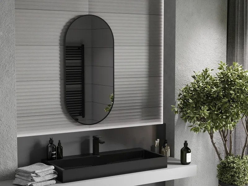 Mexen Loft specchio da bagno ovale 100 x 50 cm, cornice nera - 9851-100-050-000-70