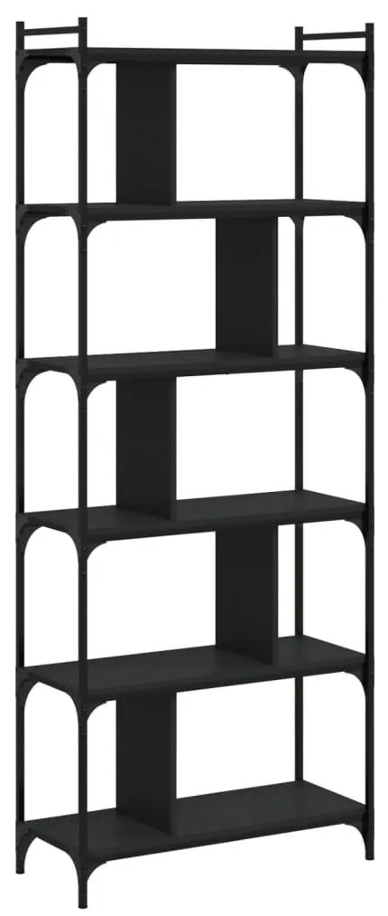 Libreria nera 6 ripiani 76x32x192 cm legno multistrato