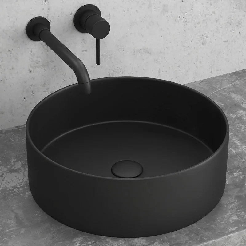 Lavabo da appoggio rotondo in ceramica nero opaco 35cm | Litos-0006B - KAMALU