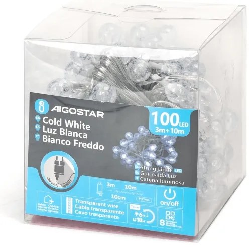 Aigostar - Catena LED natalizia da esterno 100xLED/8 funzioni 13m IP44 bianco freddo
