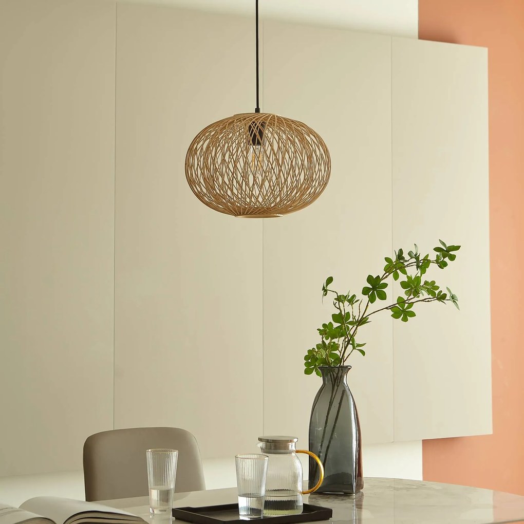 Lampada a sospensione Solvira Lindby, dimmerabile, Legno chiaro, Soggiorno / Sala da pranzo, bambù, Scandinavo, Lampada a sospensione