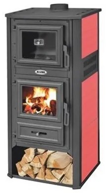 Stufa A Legna In Acciaio E Ghisa 12,1 kW Con Forno K-Line Kalorosa Rossa