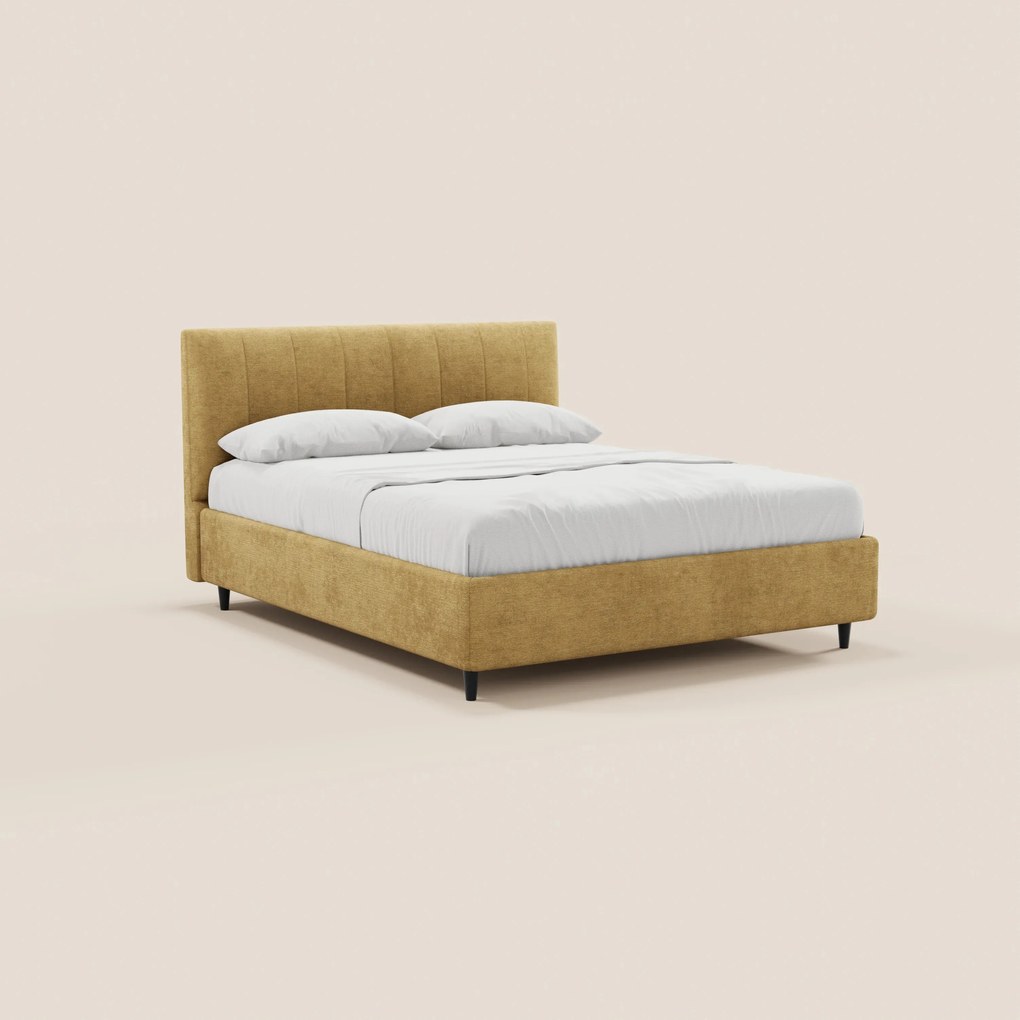 ONYX letto imbottito con vano contenitore e testiera verticale in tessuto certificato Oeko-Tex®