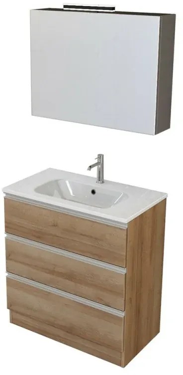 Mobile bagno a terra 80 cm Master rovere con lavabo e specchio contenitore