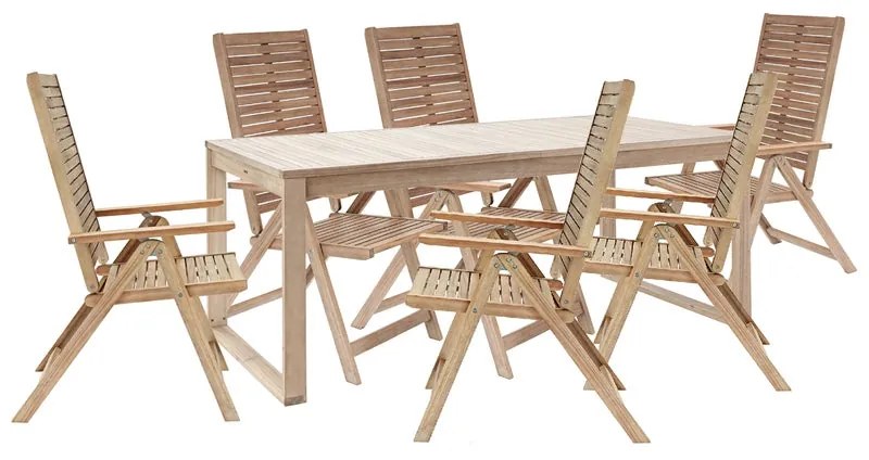 Set tavolo e sedie Solaris NATERIAL in acacia marrone per 6 persone