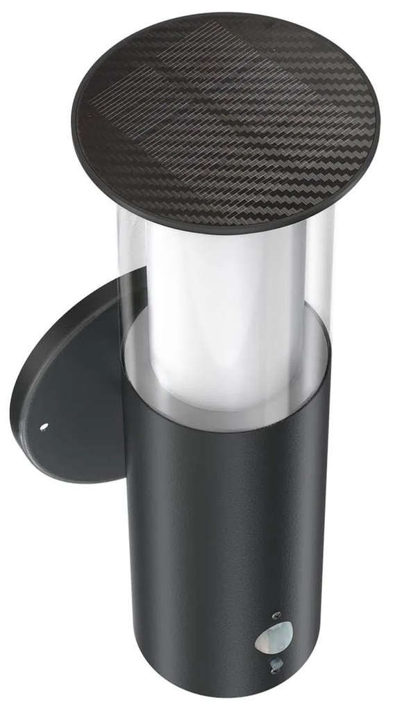 Applique Solare Nera in Acciaio con Sensore di Movimento IP54 Colore Bianco Naturale 4.000K