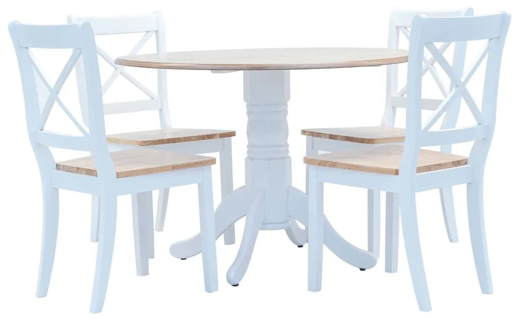 Set da pranzo 5 pz in legno massello di hevea bianco e marrone