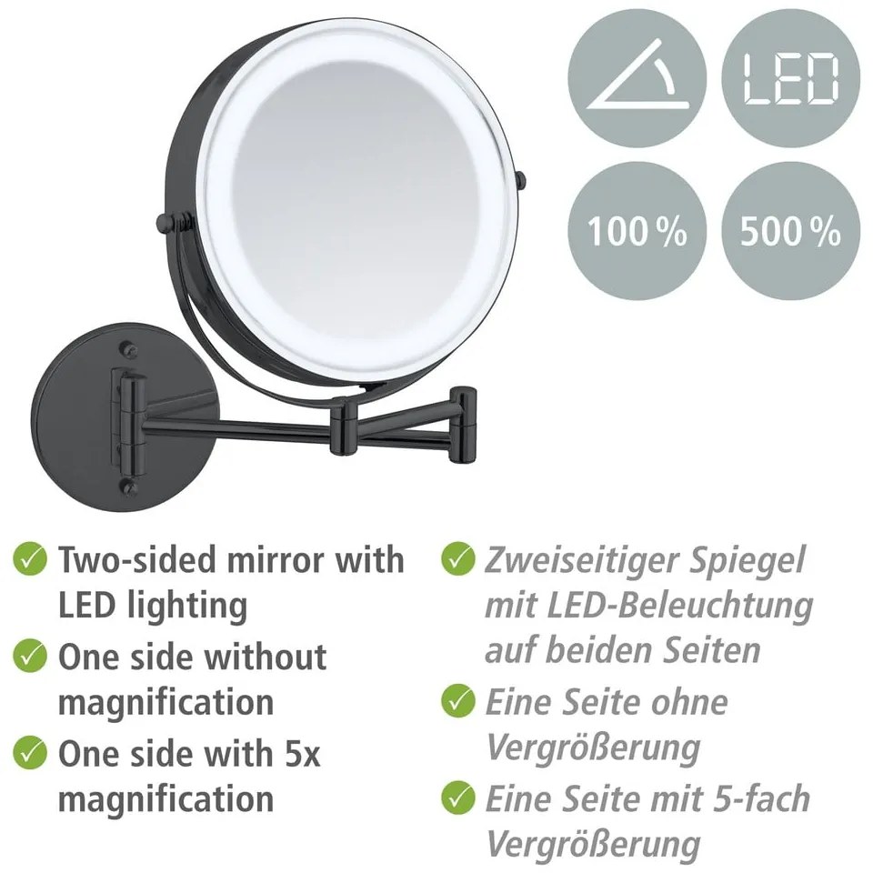 Specchio per make-up con illuminazione/con ingrandimento (con ingrandimento 5x) ø 25,5 cm Lumi – Wenko