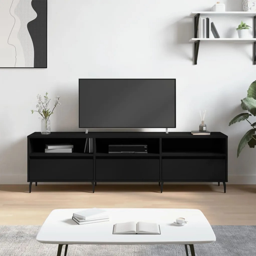 Mobile Porta Tv Nero 150x30x44,5 Cm İn Legno Multistrato /