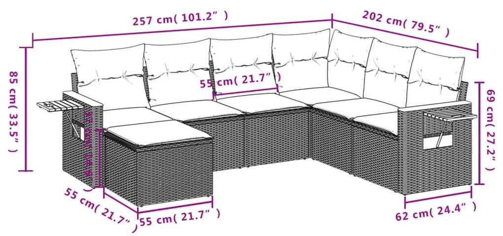 Set divani da giardino 7 pz con cuscini grigio in polyrattan