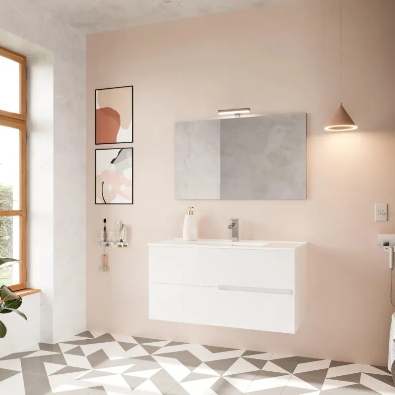 Mobile sottolavabo e lavabo con illuminazione Eva per vasca centrale bianco in mdf L 100 x H 51 x P 46 cm 2 cassetti