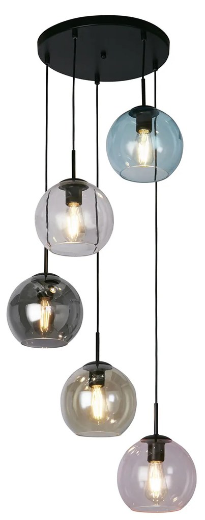 Lampadario Contemporaneo Mardi Grass Acciaio Nero Vetro 5 Luci E27