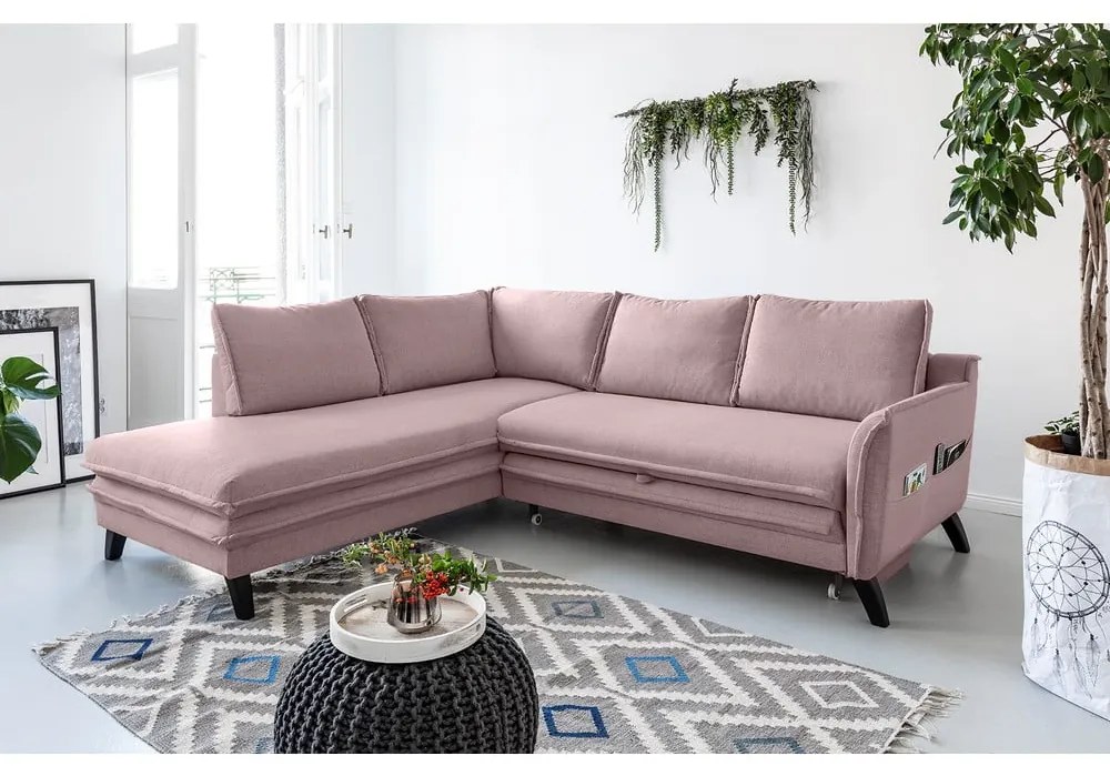 Divano letto angolare rosa cipria L, angolo sinistro Charming Charlie - Miuform