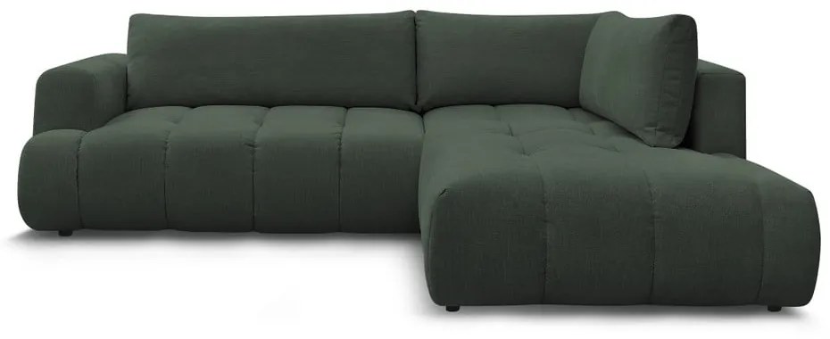 Divano angolare verde allungabile e con contenitore (penisola a destra/a L) con rivestimento in ciniglia Fuji – Bobochic Paris