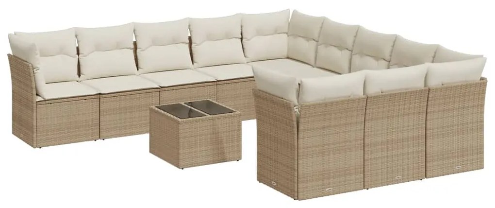 Set divani da giardino 12 pz con cuscini beige in polyrattan