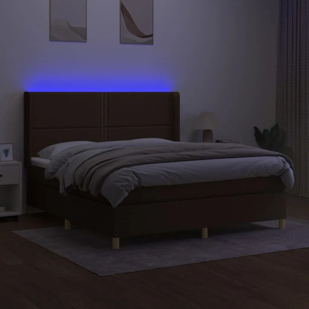 Letto a molle materasso e led marrone scuro 160x200 cm tessuto