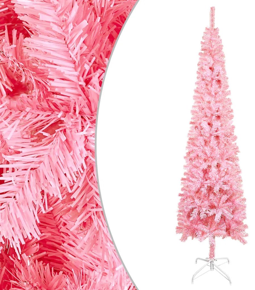 Albero di Natale Artificiale Sottile con Base Rosa in PVC, 120 cm / Con Supporto